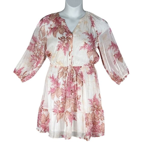 Lauren Conrad Womens M Floral Chiffon Tiered Ruffle Dress Feminine Cottagecore - Picture 1 of 16